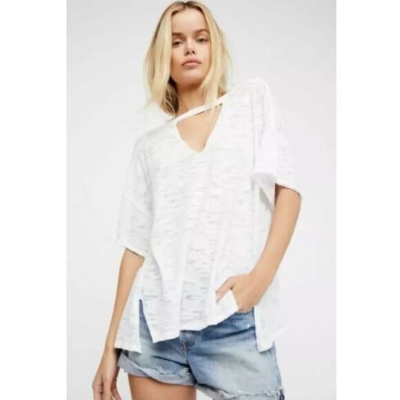 Free People We The Free Jordan Burnout Oversized Flowy Cutout Neckline Blouse - Picture 1 of 11